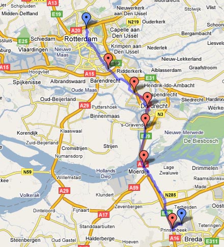Google Maps overzicht van de route